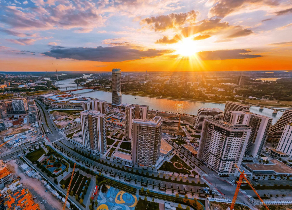 Belgrade Waterfront sunset view