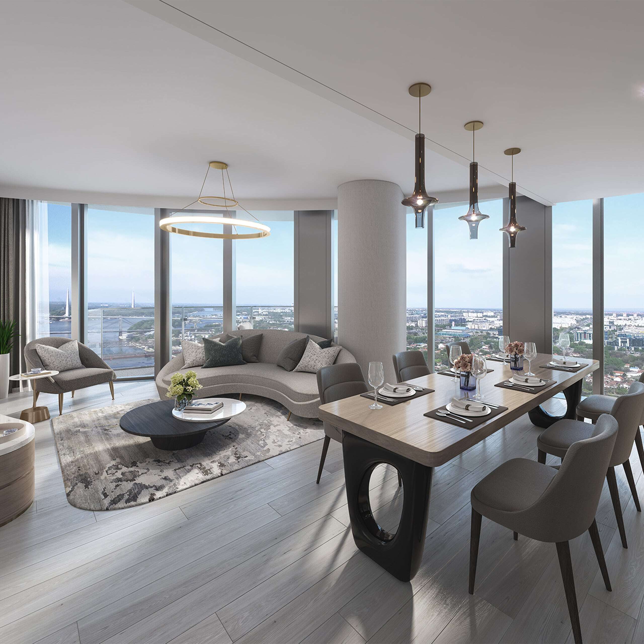 The living room and dining area at The Residences at The St. Regis Belgrade.