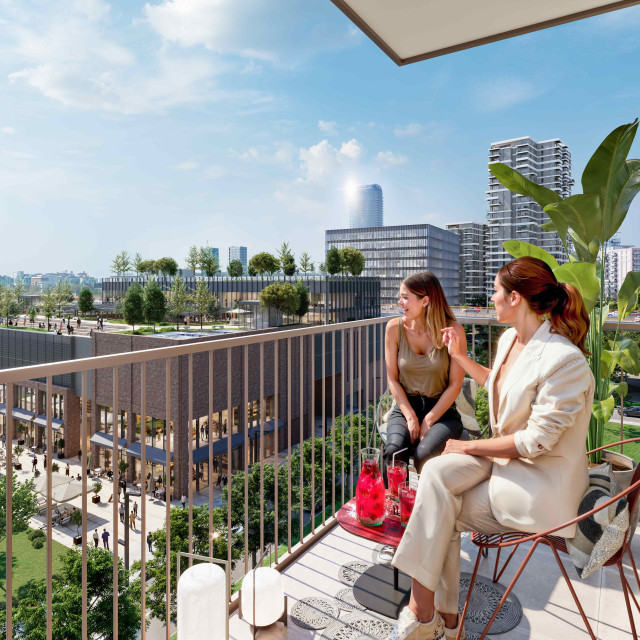 The residents of the BW Iskra building are sitting on the terrace