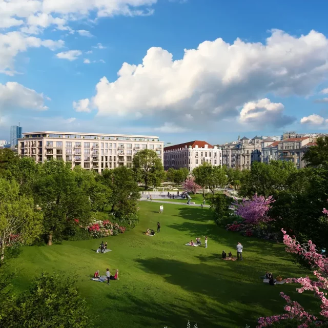 Bristol Park covered in greenery in the Belgrade Waterfront.